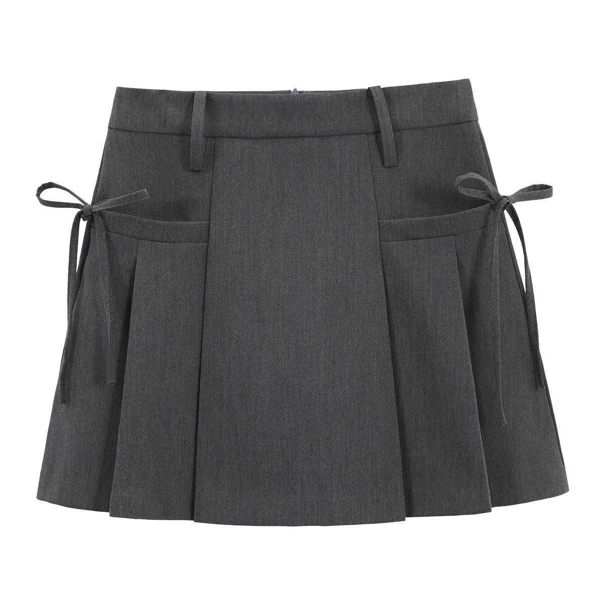 

Grey Pleated Skirt for Women Summer Academic inspired High waisted Slimming A line Skirt with Design driven Tie bow Detail and Tailored Short Skirt XS