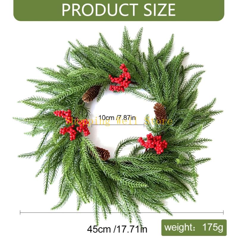 KX4B Festival Artificial Greeneries Wreath With Pine Cones And Berries Portable Shatters Resistant Design Door Hangings