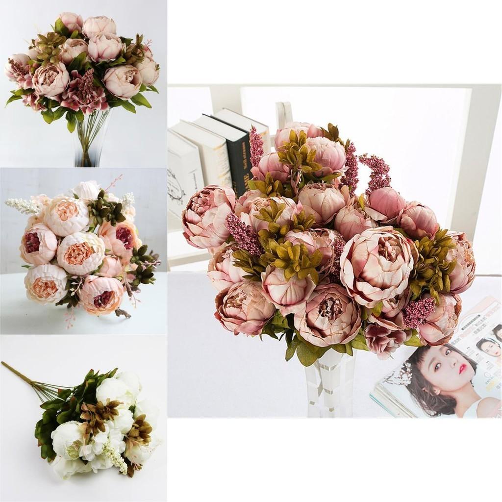 8 Heads Artificial Silk Peony Bouquet For Realistic Wedding Decor**