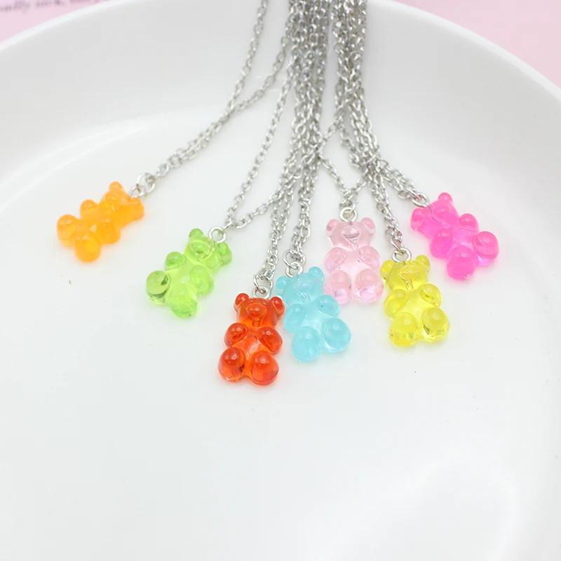 Handmade 11 Colors Candy Cartoon Bear Chokers Chain Necklaces Cute Jelly Pendant For Women&Girl Daily Jewelry Party Gifts