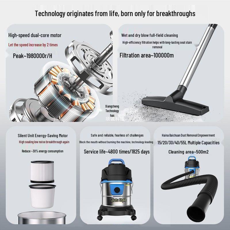 High-Power Industrial Vacuum Cleaner for Household, Car, and Commercial Carpet Cleaning