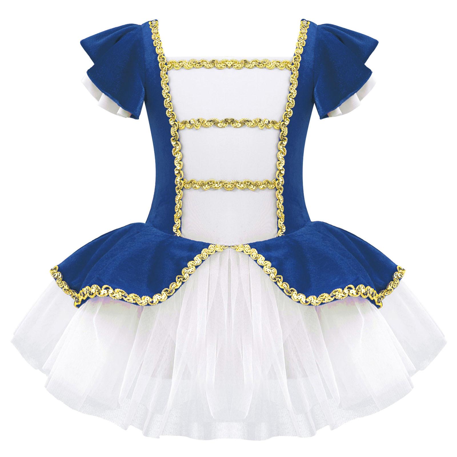 Tuta da Ballo da Ragazza Manica Corta Scollo Quadrato Orlo in Rete Paillettata Design Patchwork Abbigliamento da Performance Ginnastica 7-8 Years