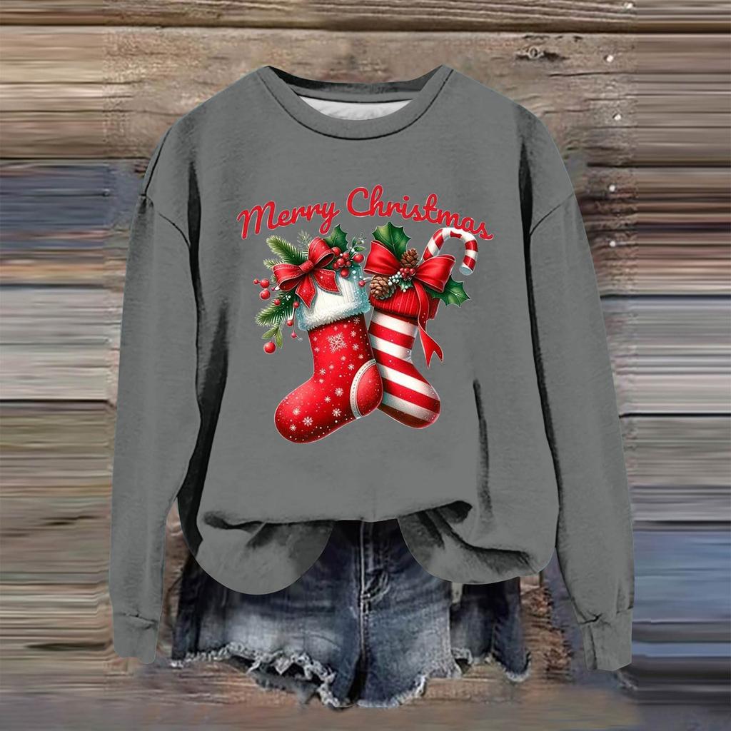 Women's Fashion Casual Long Sleeve Loose Christmas Printed Sweatshirt