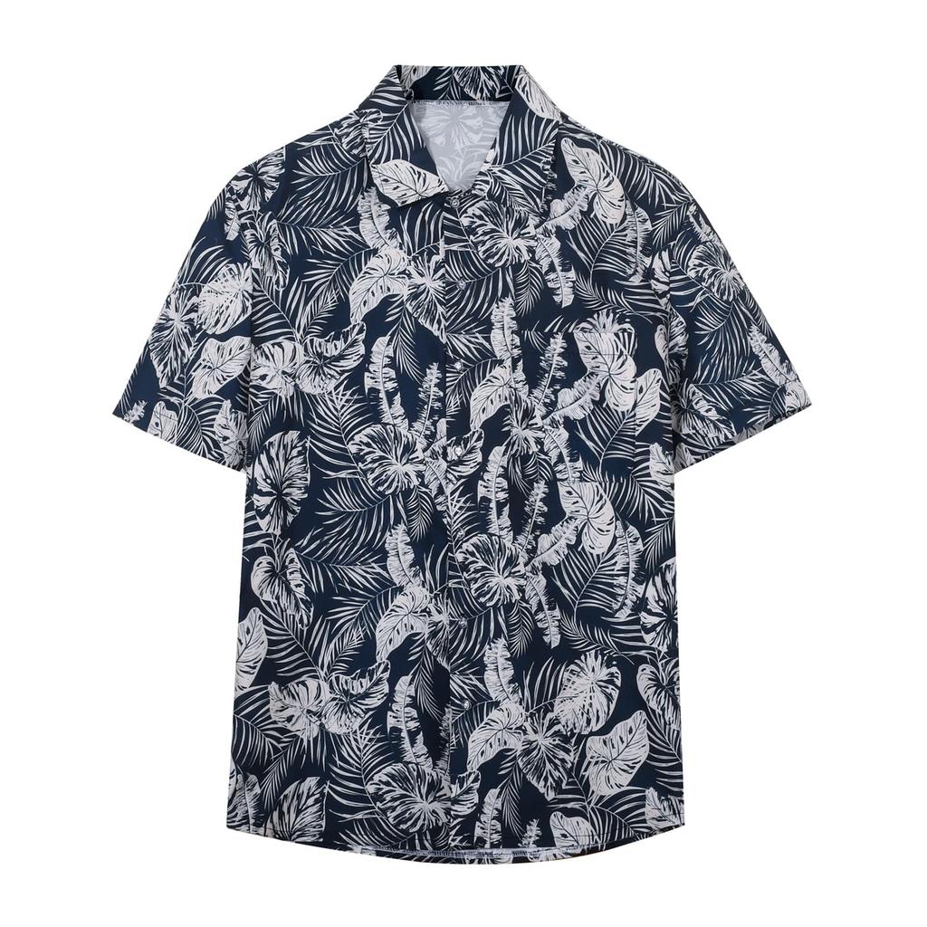 SUNDAY ROSE Aloha Short Sleeve Stretch Hawaiian Beach Size Navy A Men's Shirt, Shirt, Shirt, Summer, M, Pattern,