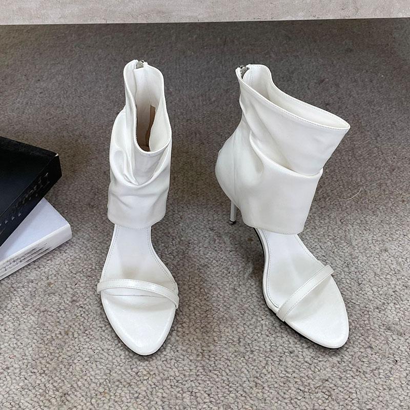

Fashion Female Thin Heels Footwear Modern Ankle Ladies Sandals Boots Fashion Open Toe Women Heeled Sandals Booties Zippers Shoes 35 белый