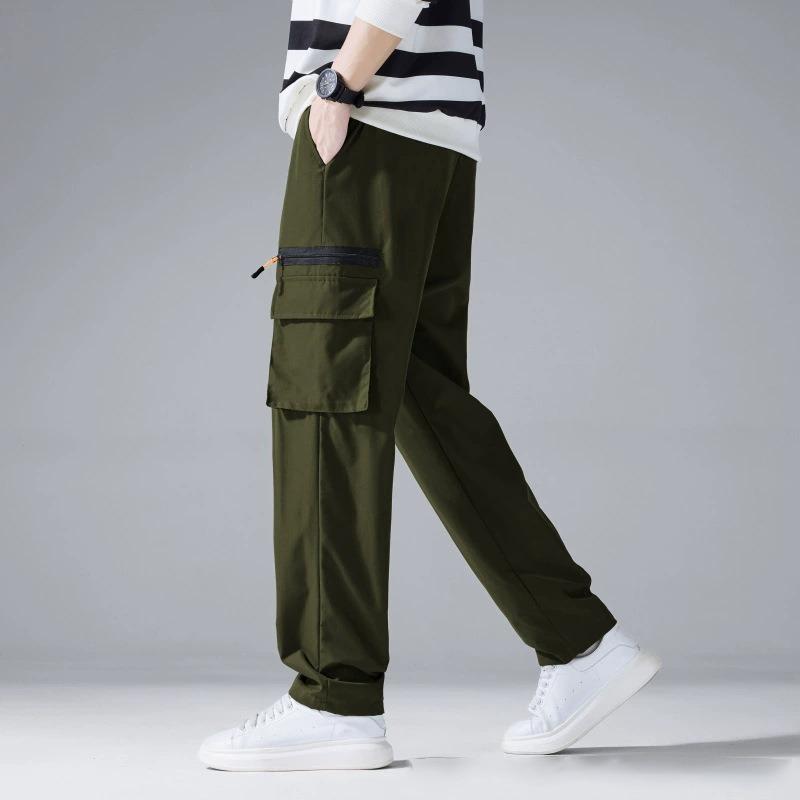 Men's Lightweight Cargo Pants Casual Slim Fit Joggers with Contrast Zipper
