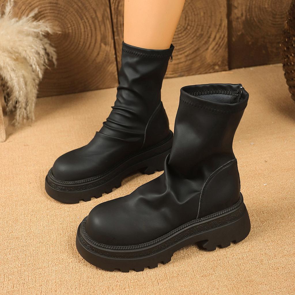 Loose Soft Leather Women's Boots Soft Elastic Sole Not Tired Feet Warm Breathable Thick Bottom Height Increase Fashion Comfortable Martin Boots