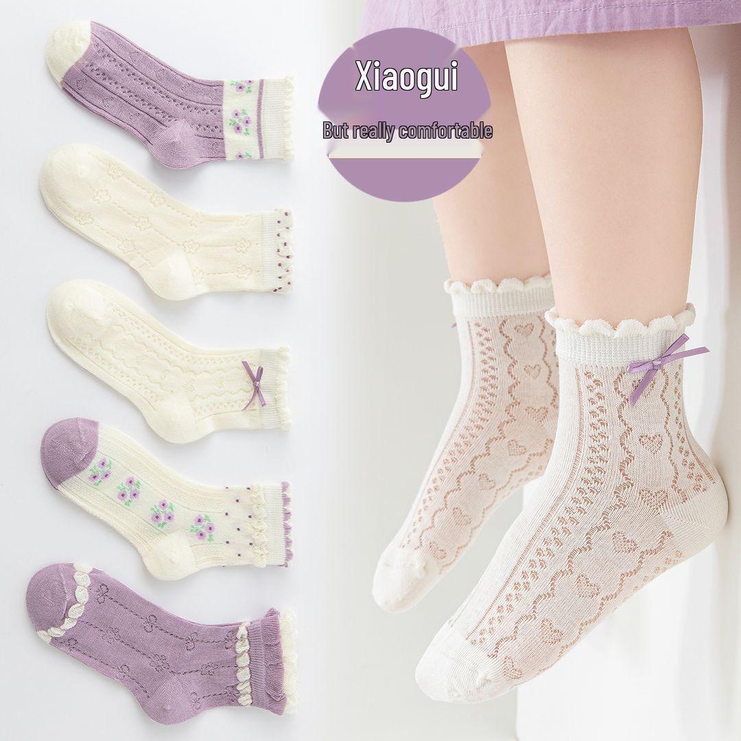 

Breathable Bow Lace Trim Mid-Calf Socks for Baby Girls - Spring/Autumn Large [9-13 Years] Foot Length 19-23CM