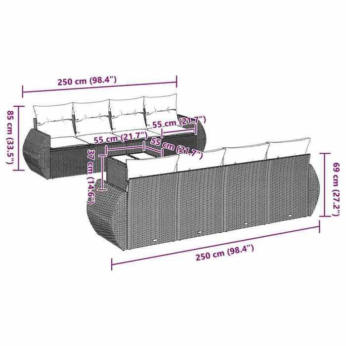 VidaXL Garden Lounge Set with Cushions 9 Pcs, Patio Sofas, Patio Furniture Set, Outdoor Furniture, Grey 3253489