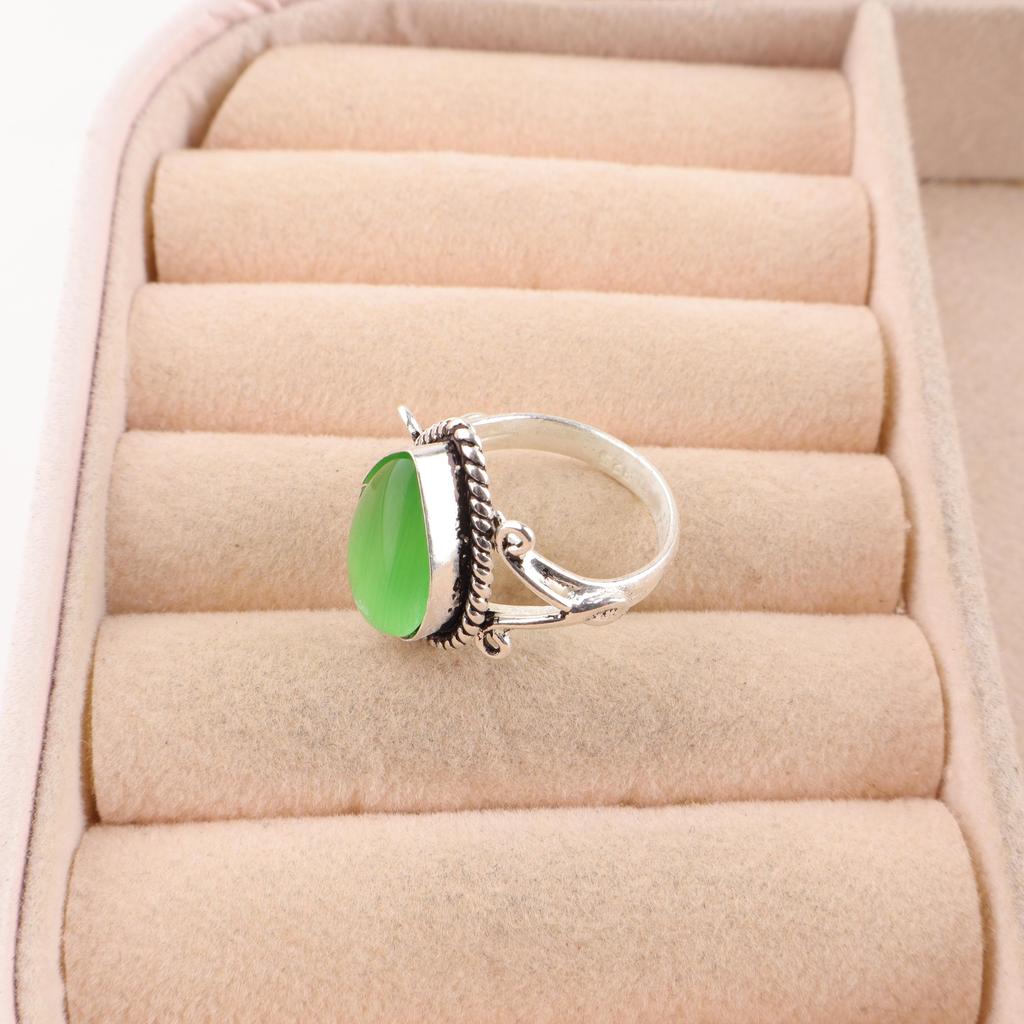 Green Cat's Eye Gemstone Jewelry, 925 Solid Sterling Silver Ring, Handmade Spiritual Dainty Jewelry For Wedding Gift