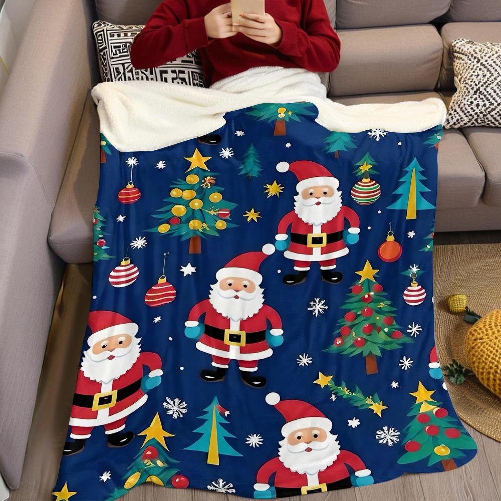 Christmas Santa Pattern Flannel Blanket Warm Soft Halloween Christmas Couch Warm Cozy Decorative Decor Gift for All Season
