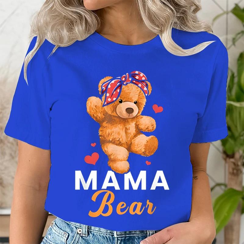 Teddy Mama Bear Graphic T Shirts Women Cartoon Bear Lover Graphic Tee Cute Teddy Mom Printed Women Tshirt Cartoon Classic Tops