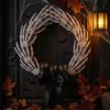 Dark Style Halloween Skeleton Hand Wreath White Bones Black Ribbon Halloween Artificial Wreath Black Bow Black Branch Wreaths