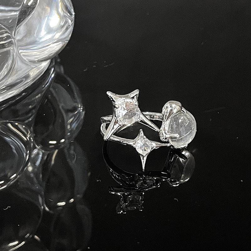 Nische Französisch Unregelmäßiger Hoher Sinn Kalter Wind Gefalteter Mondstein Offener Ring Damen Edelstein Zeigefingerring