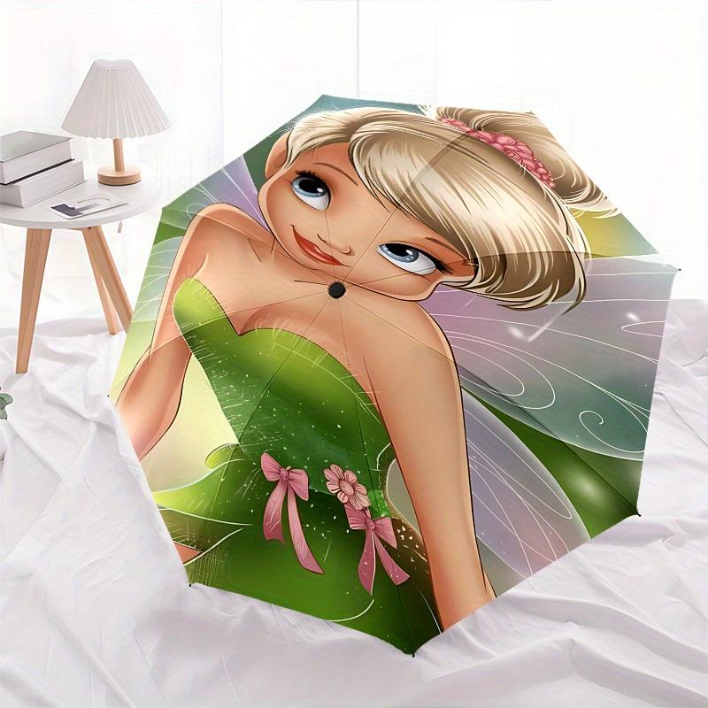 Disney Tinker Bell, Fantasy Automatic Open/Close Fashion Umbrella - Cute Umbrella with Cute Design, Portable 3-Fold Compact Umbrella for Men