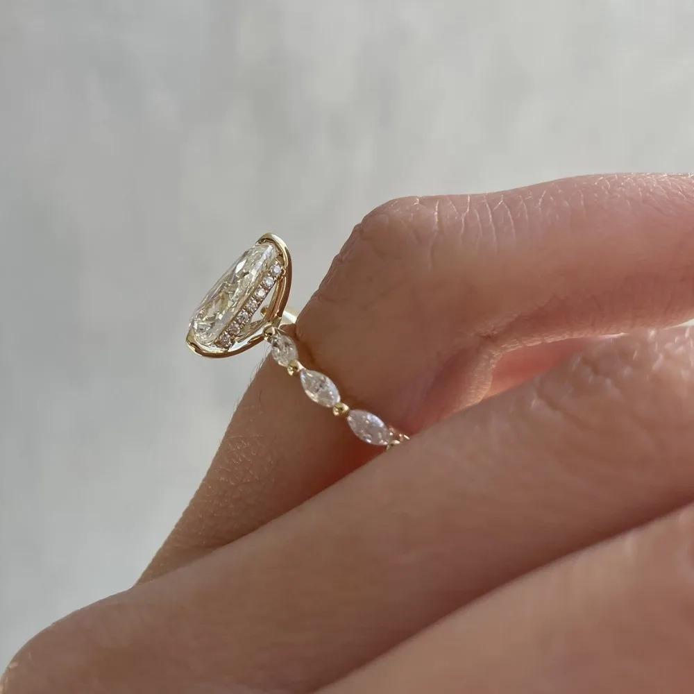 Πολυτελές Στολίδι Λαμπερό Κρύσταλλο Ζιργκόν Δαχτυλίδια Δακτύλου σε Σχήμα Σταγόνας Νερού για Γυναίκες Νύφη Γάμο Επέτειο Σχεδιαστής Κοσμήματα Δώρο