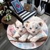 Lion Cubs Round Area Rug,Carpet Rug for Living Room Bedroom Sofa Playroom Decor,Non-slip Floor Mat