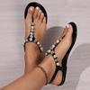 Summer New Outfit T-shaped Diamond Sandals Women's Flats Pearl PVC Flip Flops Comfort Versatile Beach Vocation Pantuflas Female