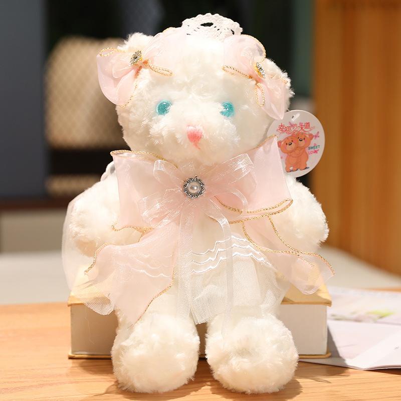 

Sweet Teddy Bear Plush Toy Cloth Doll Ribbon Bear Doll Wedding Teddy Bear Doll 30cm