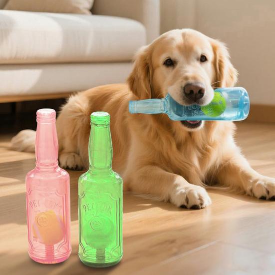 Bottle Dog ??Chew Toy Rubber Bottle with Tennis Ball Squeaky Dog Teeth Cleaning Toy Interactive Floating Toy for Small Medium Dogs Outdoor Pool Play