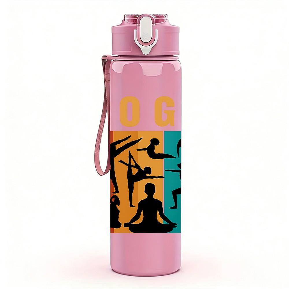1PC Yoga Letter Art 750ml Color Plastic Sports Water Bottle Leakproof Flip Straw Lid Suitable for Sports Office Home Use
