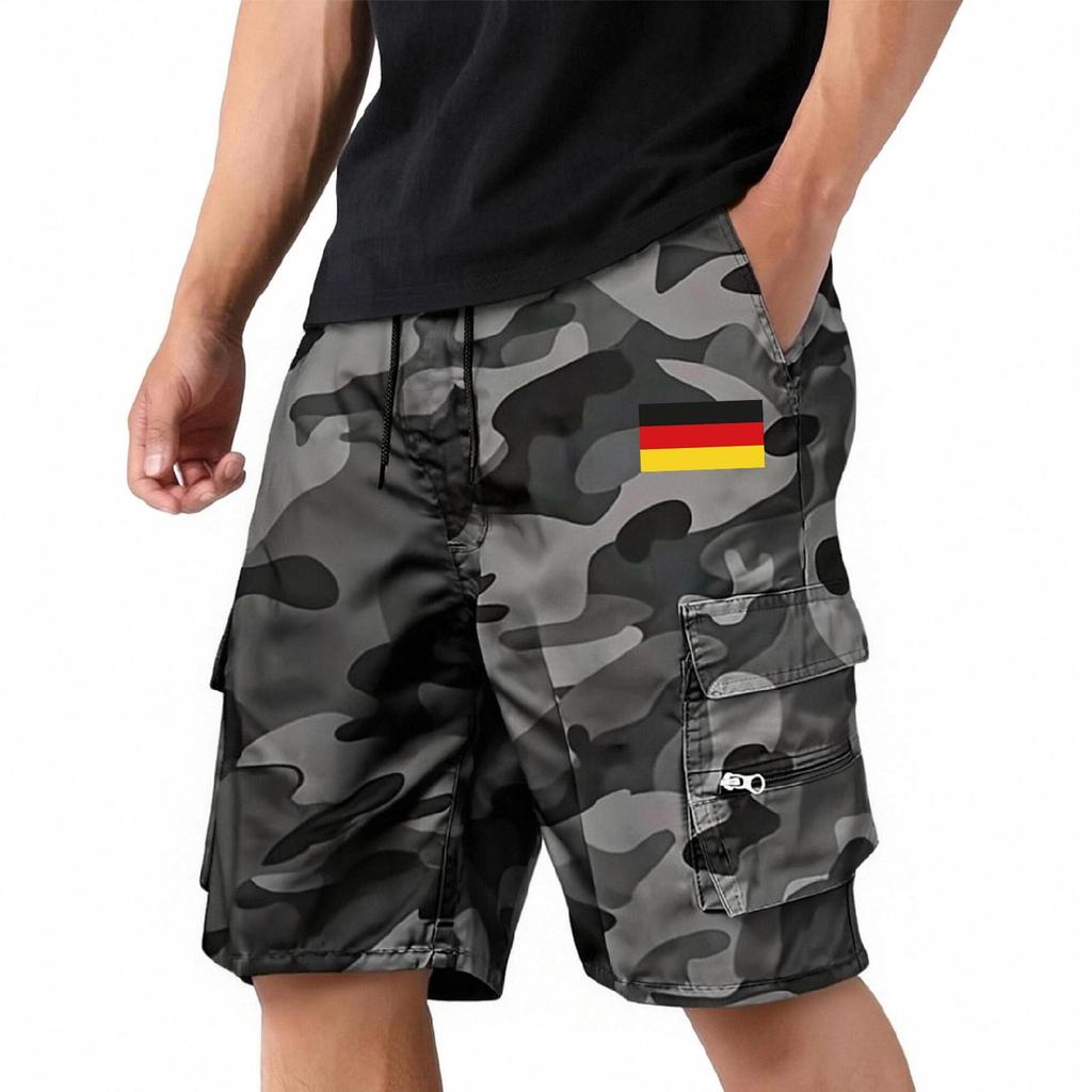 Men's Lightweight Breathable Sports Shorts with Flag Print Casual Athletic Shorts with Elastic Waistband and Cargo Pockets for Outdoor Activities