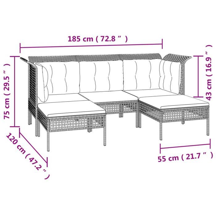 VidaXL Garden Lounge Set with Cushions 6 Pcs, Patio Furniture Set, Outdoor Furniture, Patio Sofa, Modern, 3187552
