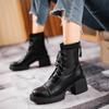 Short boots women's thick heel platform British style 2025 new retro brown Martin boots lace-up high-heeled spring and autumn single boots