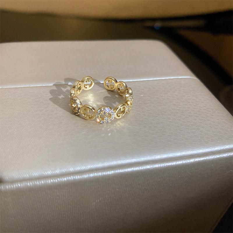 Inel Geometric cu Zircon Placat cu Aur - Modă High-End în Stil Coreean pentru Degetul Arătător