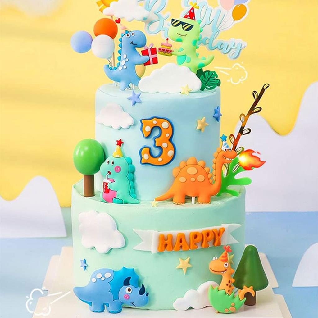 6PCS Little Dino Birthday Cake Decoration  Party Supplies Dinosaur Party Three Rex Cake Decoration For Dino Birthday Cake Topper
