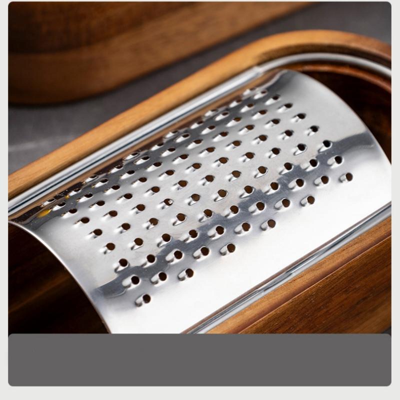 2025 Neue Edelstahl-Käsereibe mit Aufbewahrungsbehälter aus Akazienholz Käsehobel Reibe Küchenhelfer zum Backen Kochen