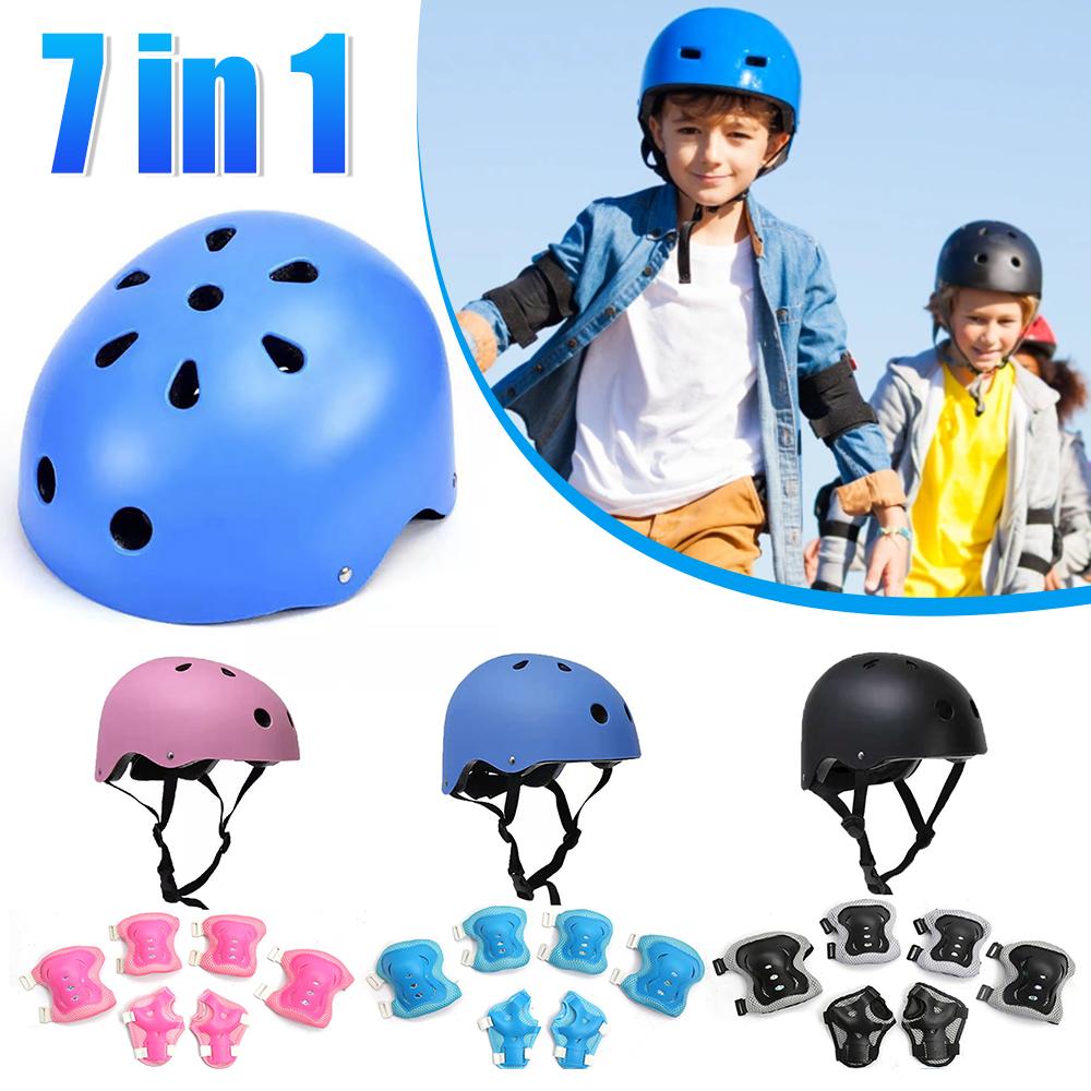 7 Pcs/set Kids Protective Gear Set Roller Skating Helmet & Pads for Boys Girls Knee Elbow Wrist Guards for Skateboard Scooter