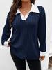 2026 Autumn/Winter Women's Plus Size V-Neck Long Sleeve Ribbed T-shirt