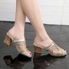 Sandals Women's New Summer Models, Fish Mouth Middle Heel Mesh Thick Heel Sequins Casual Large Size Sandals