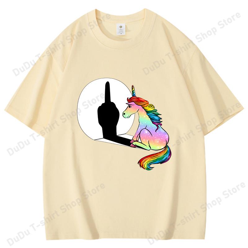 Funny Unicorn Middle Finger Printed TShirts Women Unisex Short Sleeve Cotton 100 Round Neck Tee Shirt Casual Summer Tops