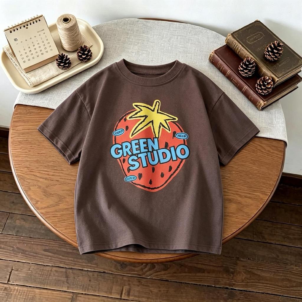 17 Age Childrens Clothes Short Sleeve Tops Tees Printed Fruit Fashion Baby Girls Tshirt Crewneck Casual Loose Simple Tshirts