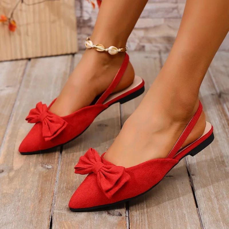 Γυναικεία Φλατ Παπούτσια Μυτερή Μύτη Φιόγκος Φανελένιο Κάλυμμα Δάχτυλα Παπούτσια Σλιπ-Ον Γυναικεία Αναψυχή Φόρεμα Μόδα Μεγάλο Μέγεθος Zapatillas De Mujer