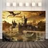 2D Plane, 1 Medieval Castle and Dragon Background Fabric, Suitable for Fantasy-themed Decoration, for Indoor and Outdoor Use