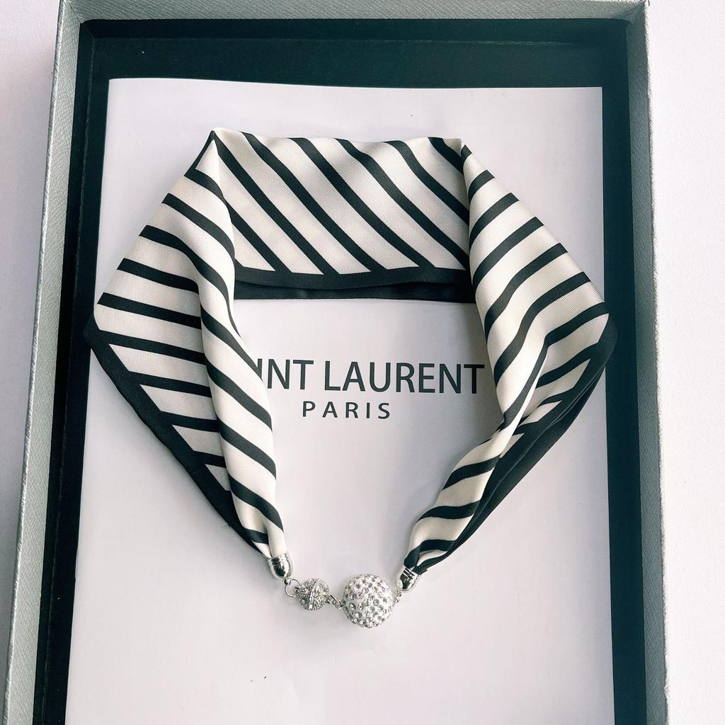 Spring and summer new Japanese and Korean fashion simulation silk long strip magnetic buckle small silk scarf necklace multi-functional scarf streamer