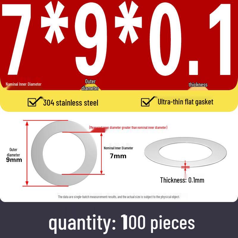 Plochá podložka z nerezové oceli 304 pro nastavení vůle hřídele (0,1/0,2/0,3 mm)