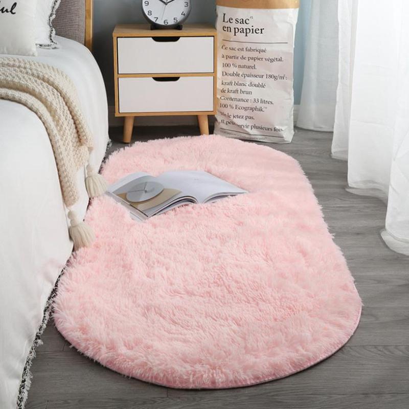 Oval Soft Silkly Plush Carpet Modern Home Decor Living Room Sofa Coffee Table Floor Rug Girl Bedroom Foot Mat Balcony Cushion