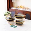 Rectangular Golden Ceramic Baking Casserole Pot with Stand