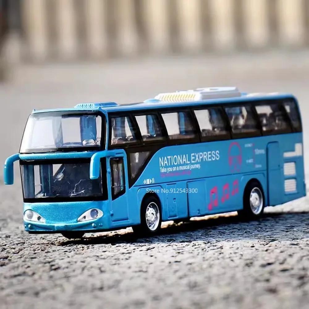 1:32 Scale Passenger Bus Model Toy Car 5 Doors Opened Alloy Diecast Sound Light Simulation Creative Toys Models Present for Boys
