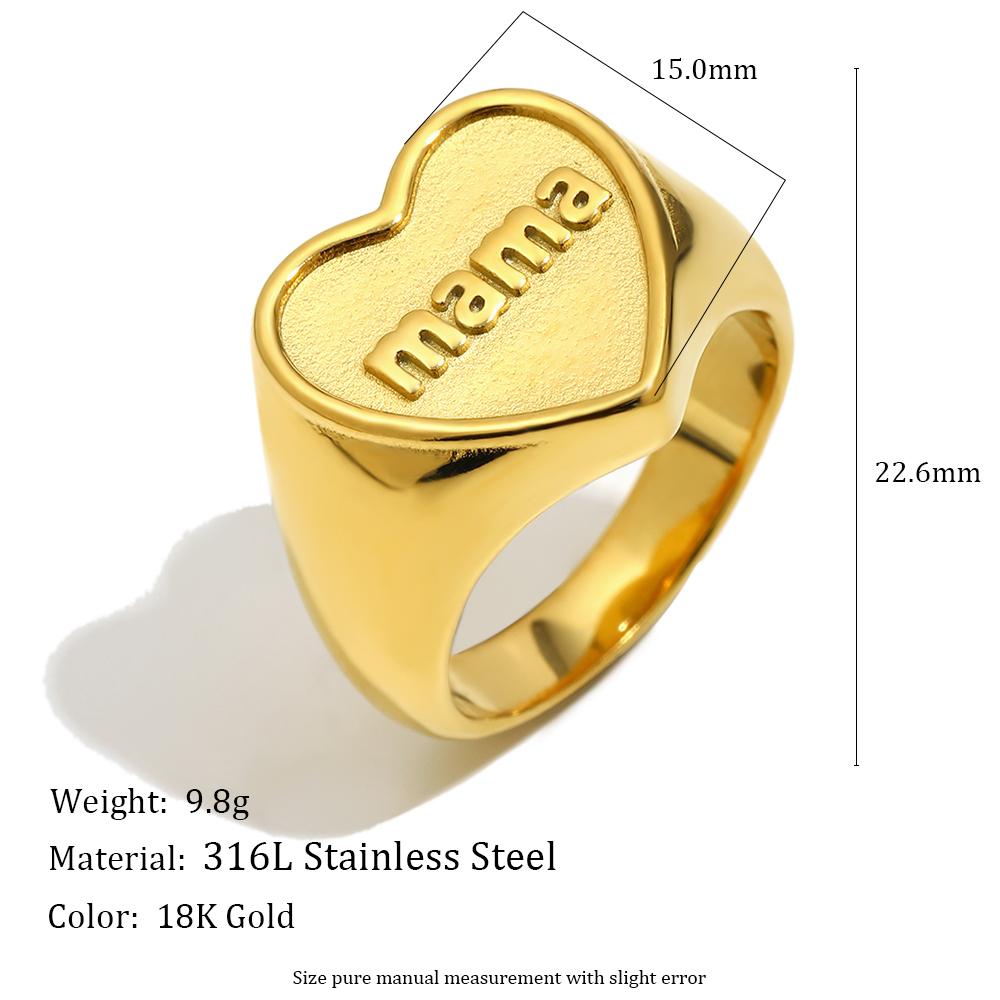 

MamacitaSlay 316L Stainless Steel Mama Heart Ring 18K Gold Plated Waterproof Jewelry Women s High Quality Elegant Ring Gifts 8 золотий