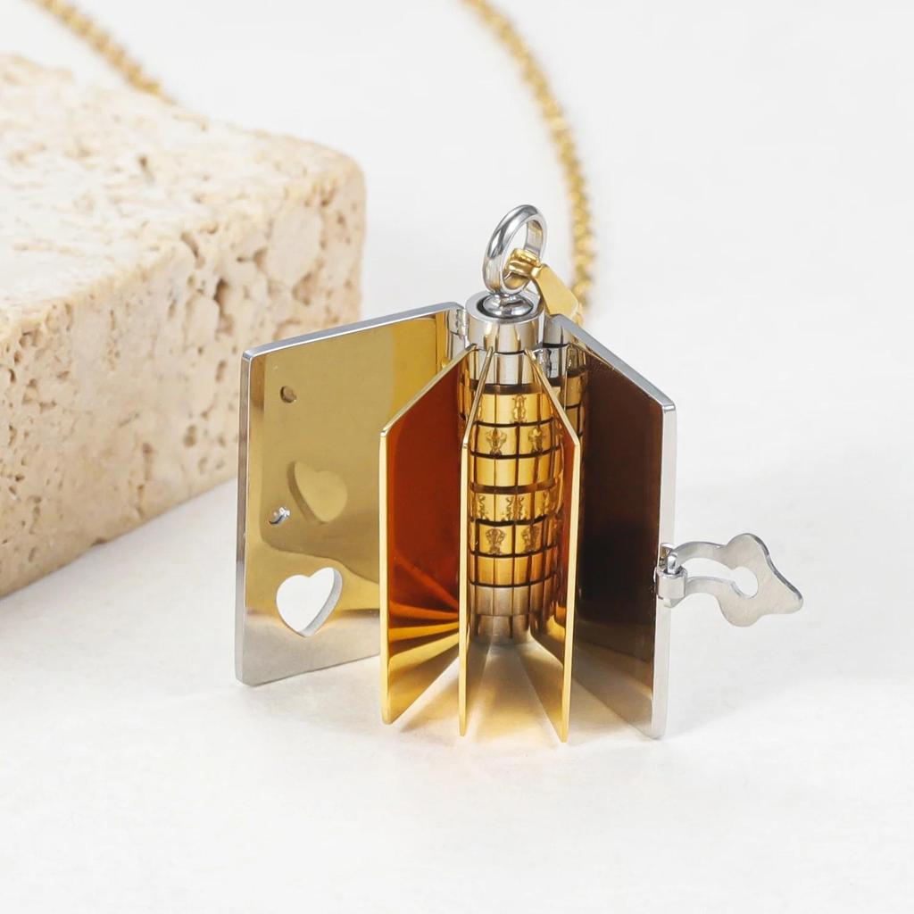 18k Gold Heart-Shaped Book Pendant Necklace - Personalized Non-Fading Couple's Sweater Chain