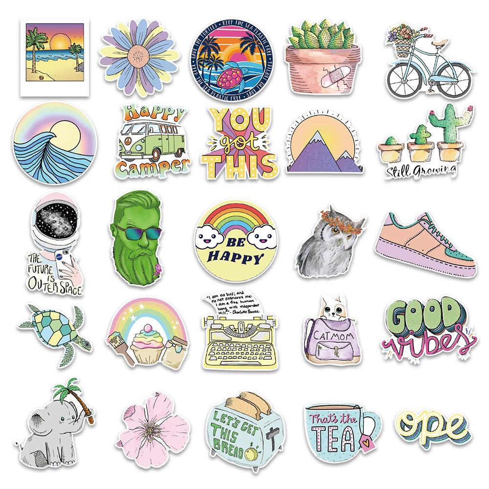 50 Happy Graffiti Stickers Suitcase Car Mobile Phone Tablet Computer Decoration Stickers Waterproof