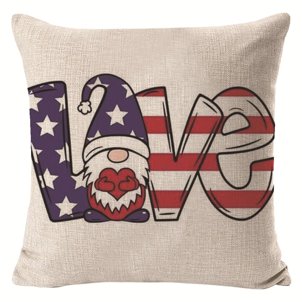New American Independence Day Pillow Stars and Stripes Cushion Pillow Cover Festive Red and Blue Printed Letters One Piece