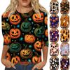 Women's Casual 3/4 Sleeve Halloween Print Pullover Top Round Neck Lightweight Soft Fabric Comfortable Fit