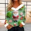 Women's Casual Fashion Long Sleeve Christmas Printed Flannel Collar Top