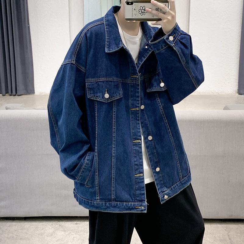 American denim jacket men's spring and autumn high street trendy brand loose tooling jacket Hong Kong style casual couple clothes
